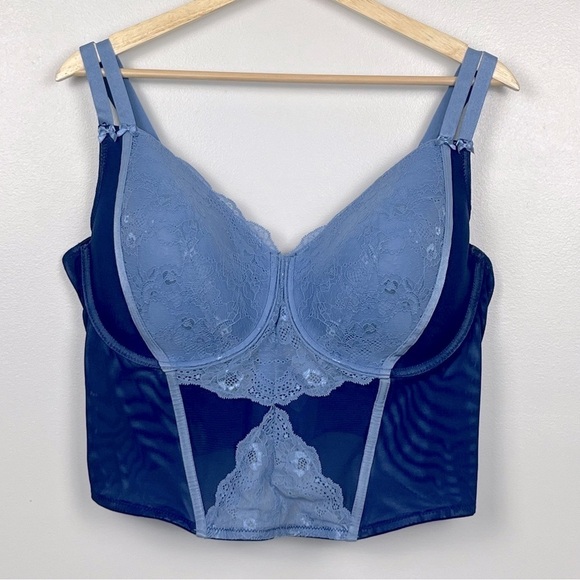 Adore Me Other - Adored by Adore Me blue lace & mesh longline corset style underwire bra, 3X.